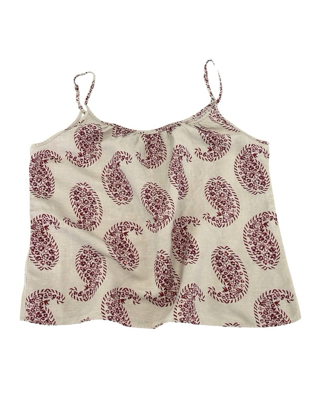 Ann Taylor Loft Linen Tank Top Womens Size L Petite LP Pink Paisley Adjustable